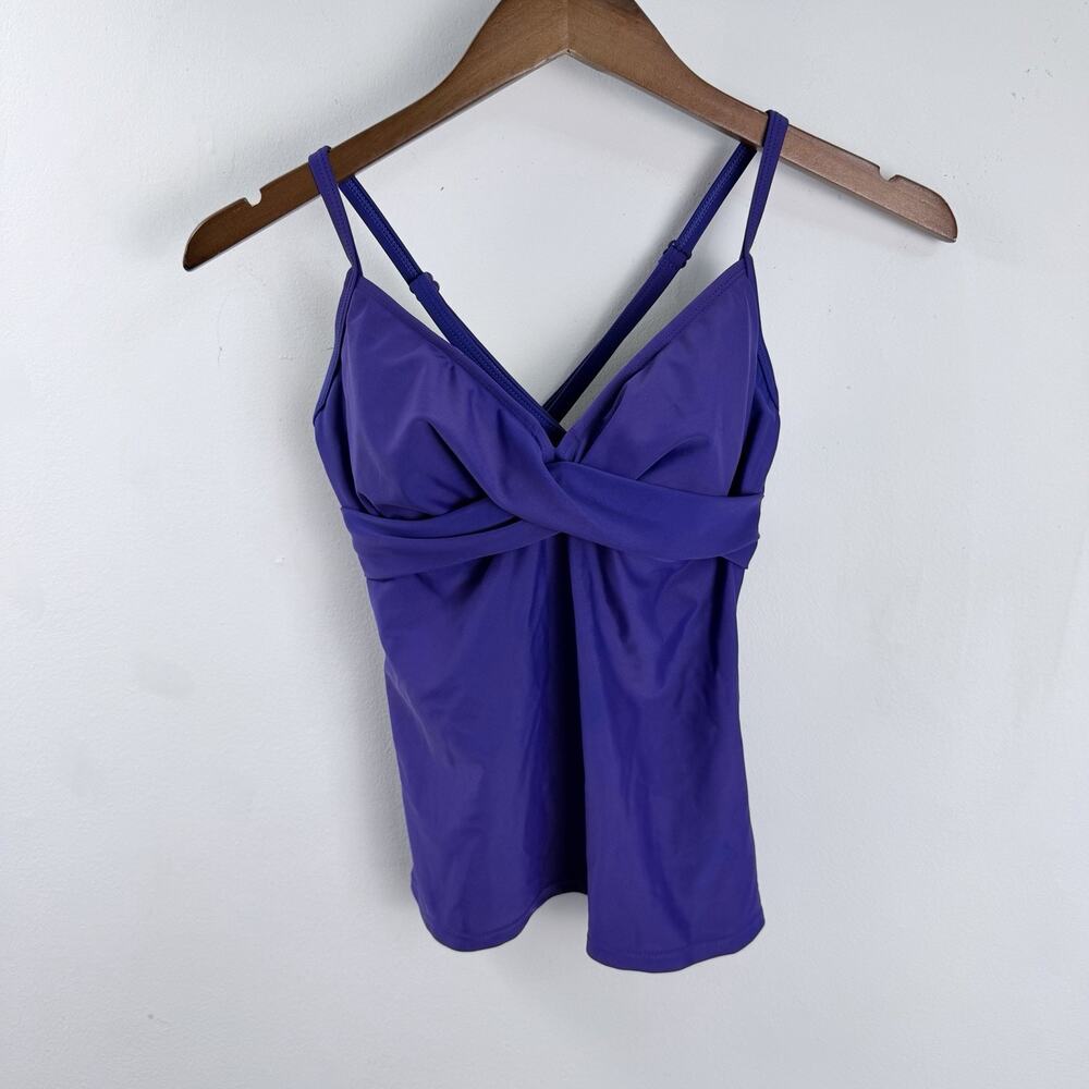 Athleta Tankini Swim Top Purple 34 B C Bra Cup Underwire Criss Cross Adjustable